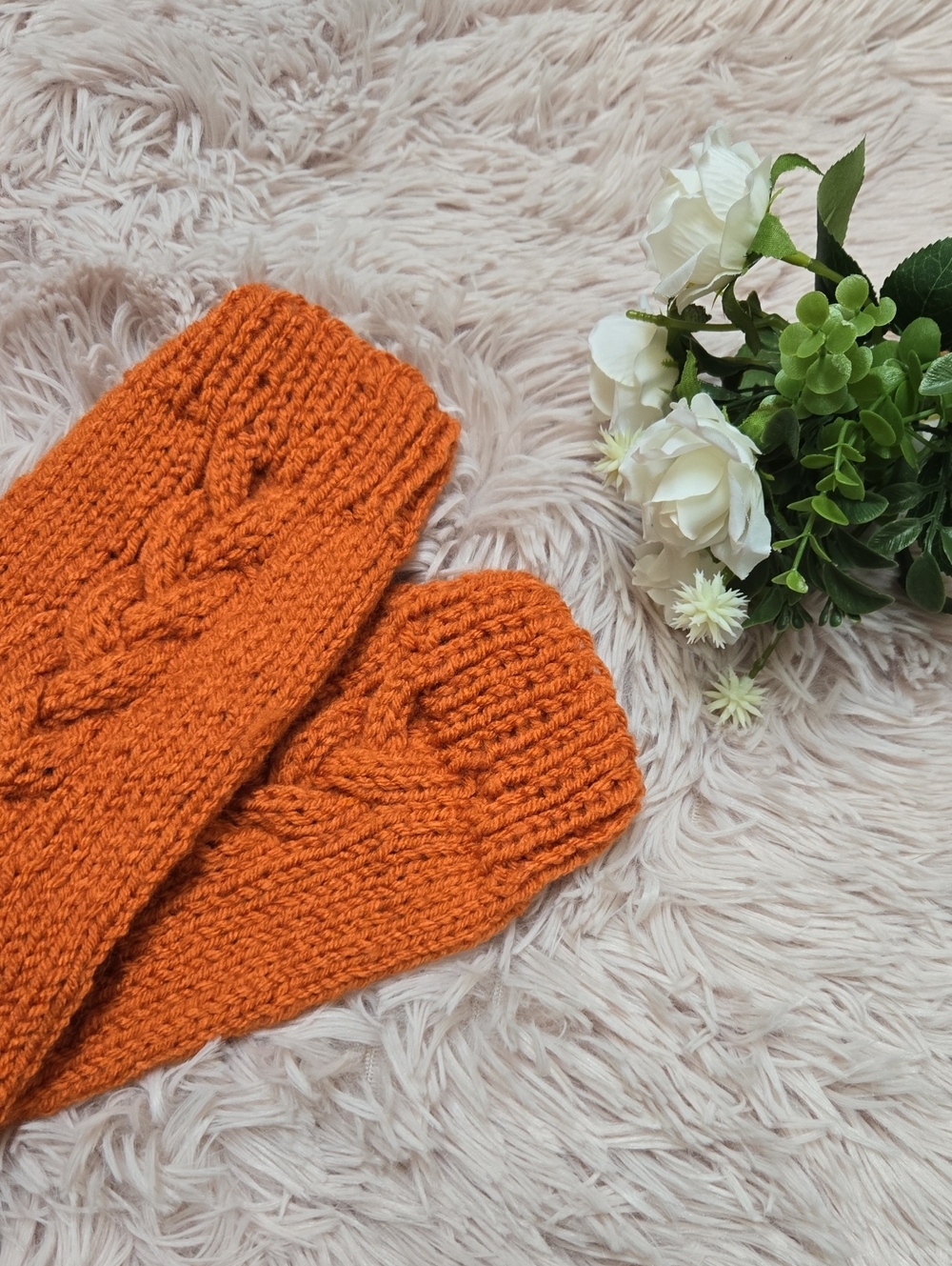 Brand NEW Hand-Knit Carrot Orange Cable Leg Warmers — Women’s Cozy Knit